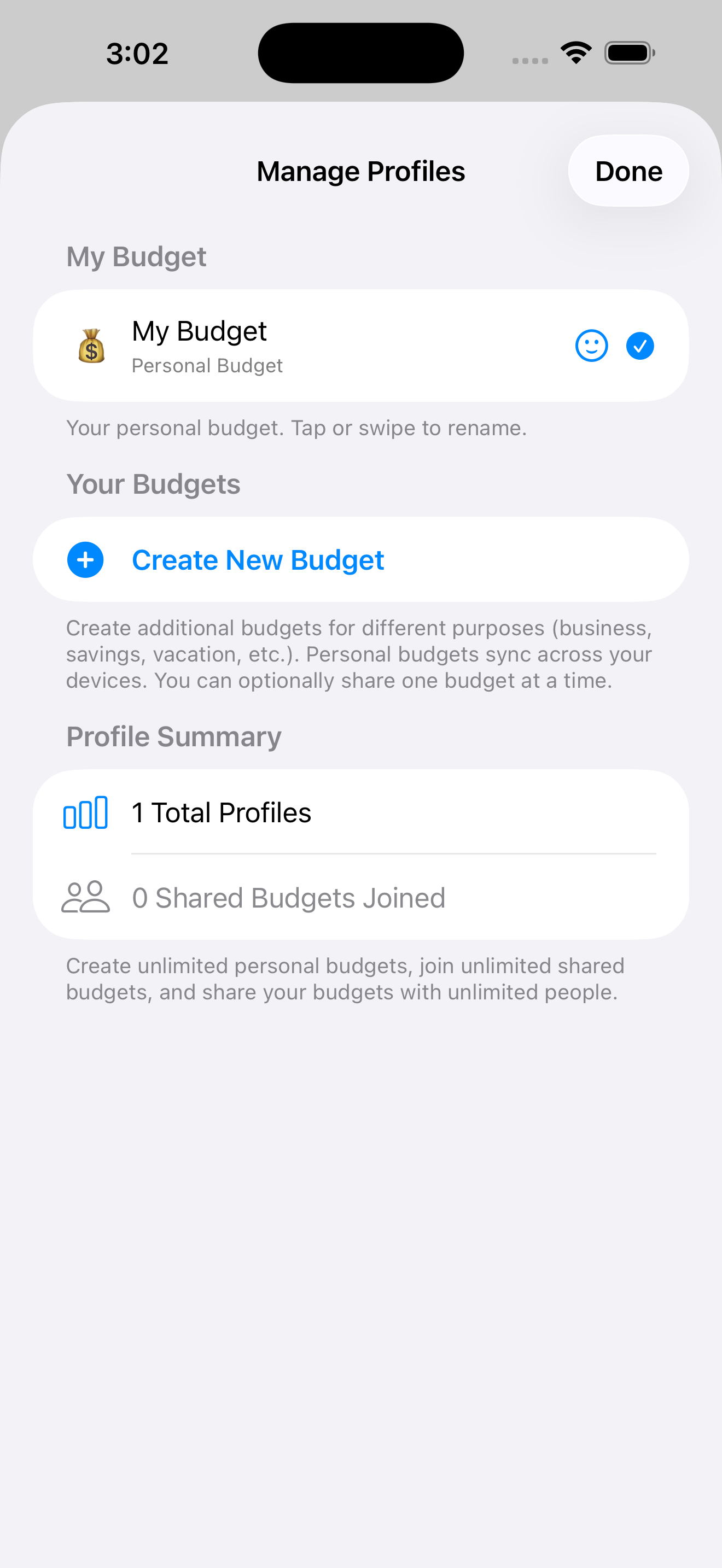 Partner sharing setup screen